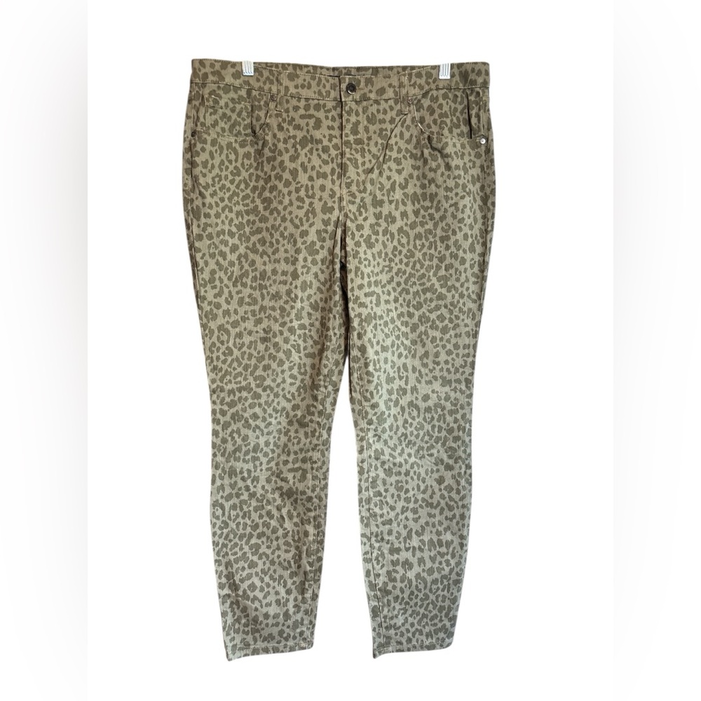 Isaac Mizrahi Live Leopard Print Stretch Jeans Pants Women’s Size 16 Olive Khaki